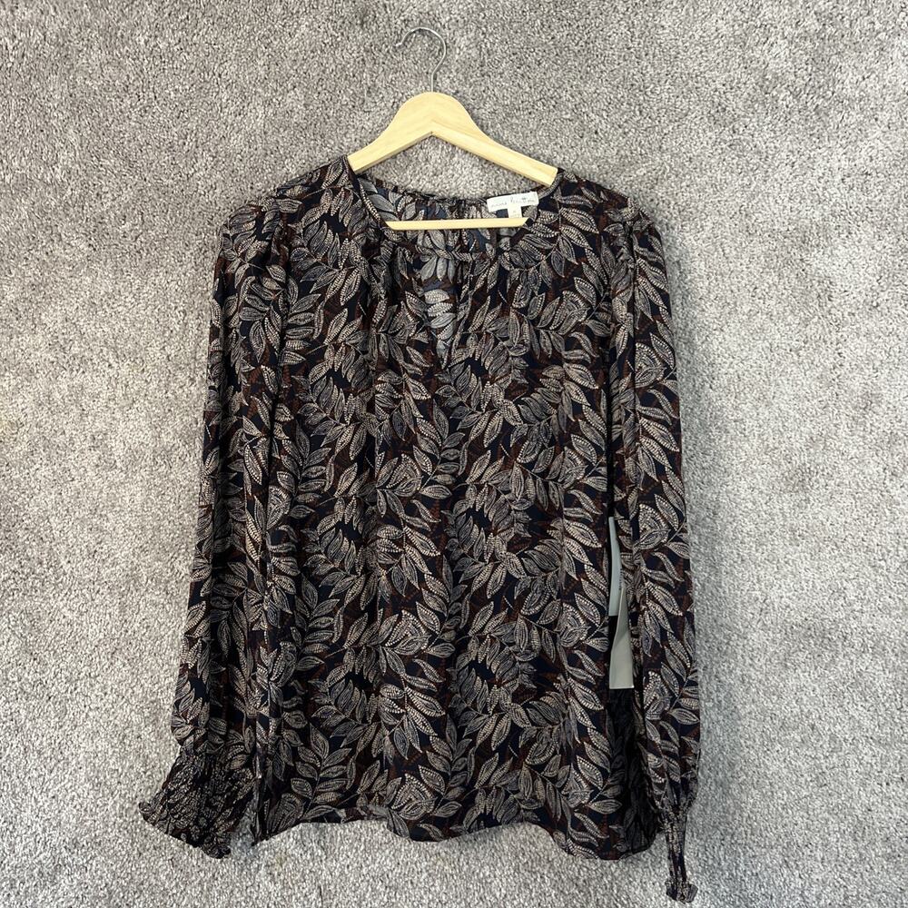 Nine Britton Shirt Womens Medium Blue Leaf Print Long Sleeve Stitch Fix Top'
